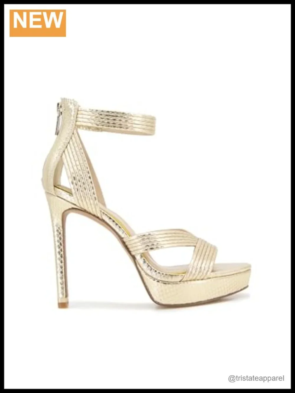 Platform Heeled Sandal With Back Zip, Faux Leather, Arch Support